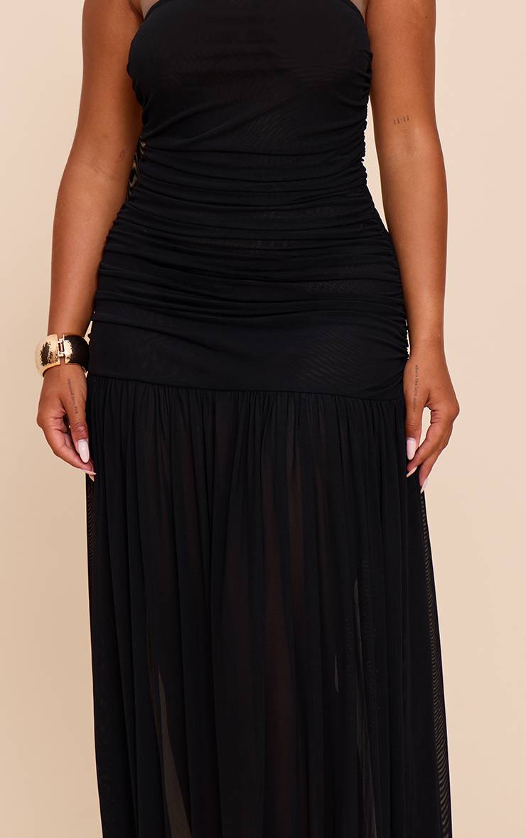 Noir Robe Maxi À Taille Basse Avec Détails Froncés Et Foulard Shape