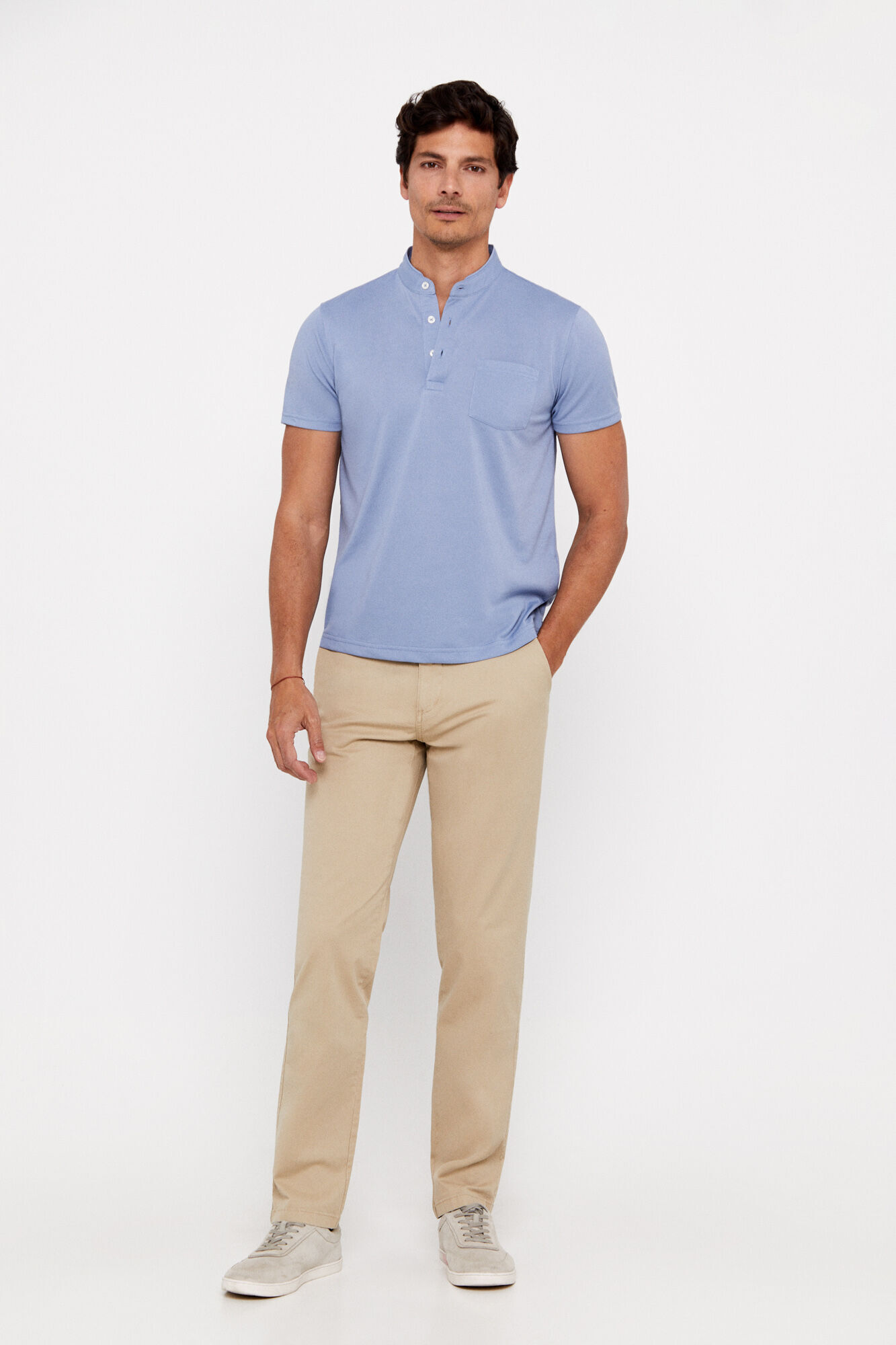 Manga polo Coolmax com gola alta - Azul