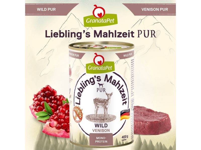 GranataPet Nassfutter Liebling's Mahlzeit PUR Wild 400 g Alleinfuttermittel für ausgewachsene Hunde