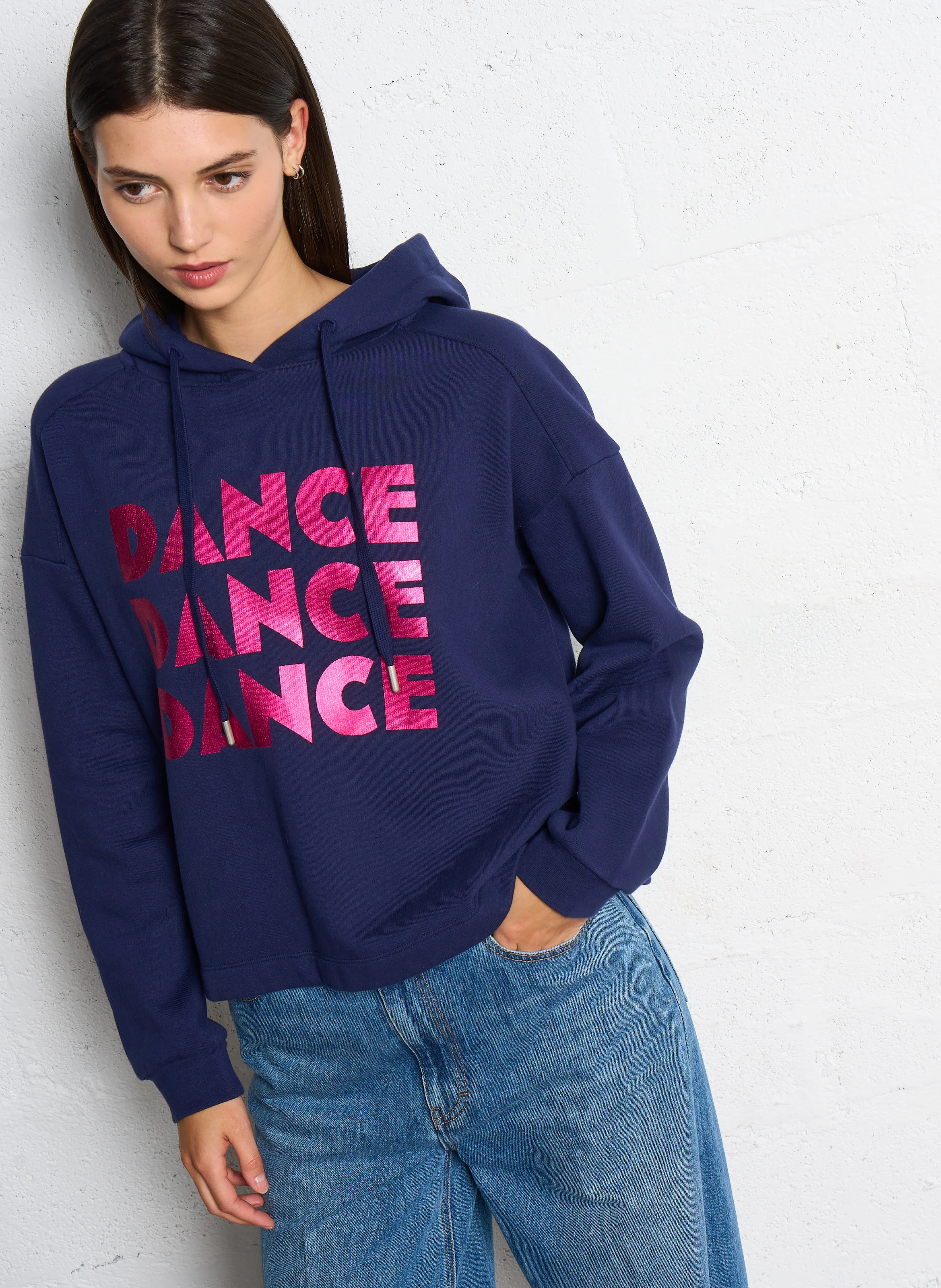 MAORI - Sweat à capuche droit en coton mélangé | Bleu