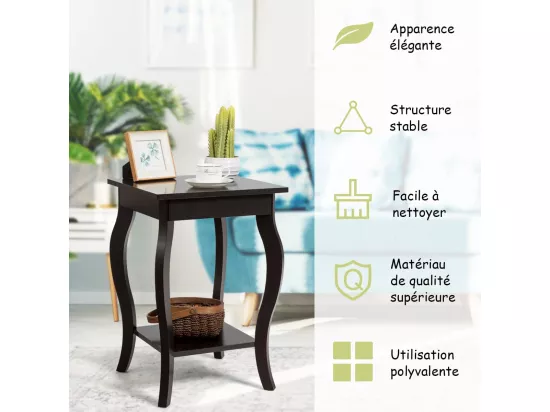 Table d'appoint, 2 niveaux, avec patins antidérapants, 40 x 40 x 60 cm, café