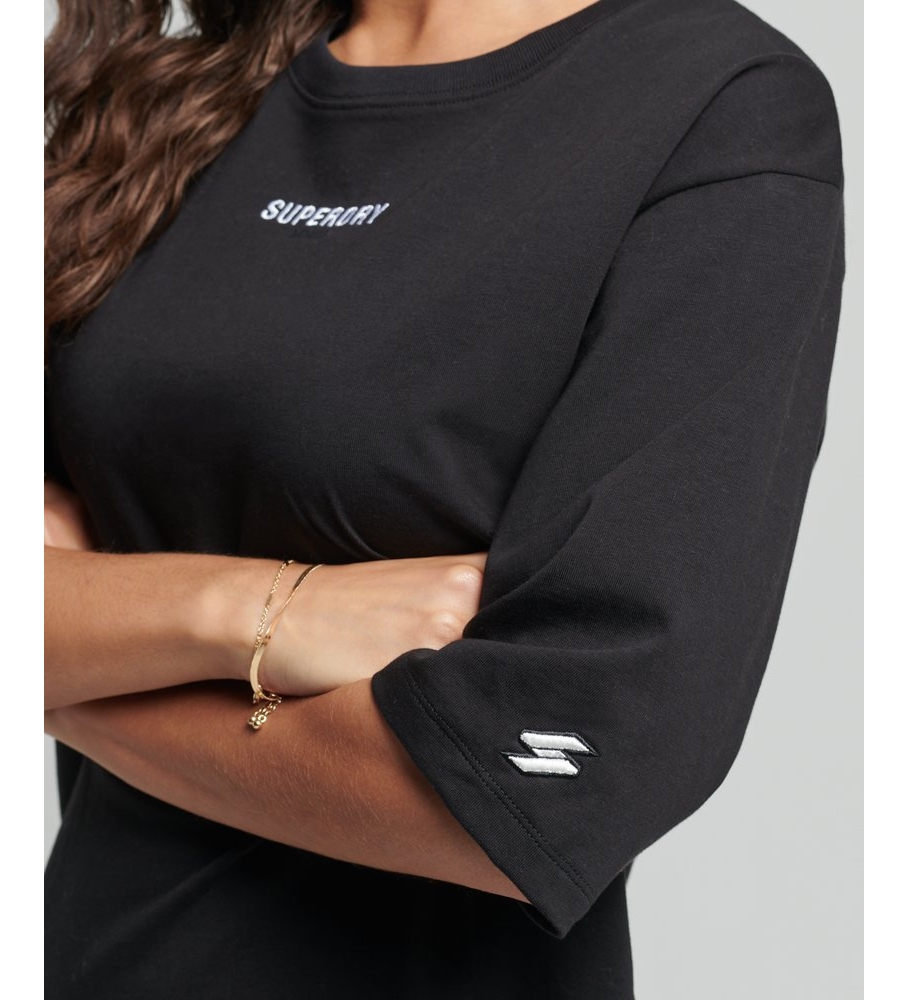 Camiseta preta de corte quadrado da Superdry com micro logotipo bordado.