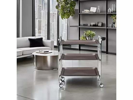 Table roulante pliante BAUHAUS, 3 étages, châssis chromé.