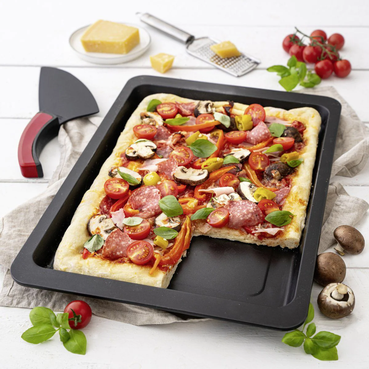 Ensemble pour pizza avec une plaque de cuisson four, 2 planches à pizz