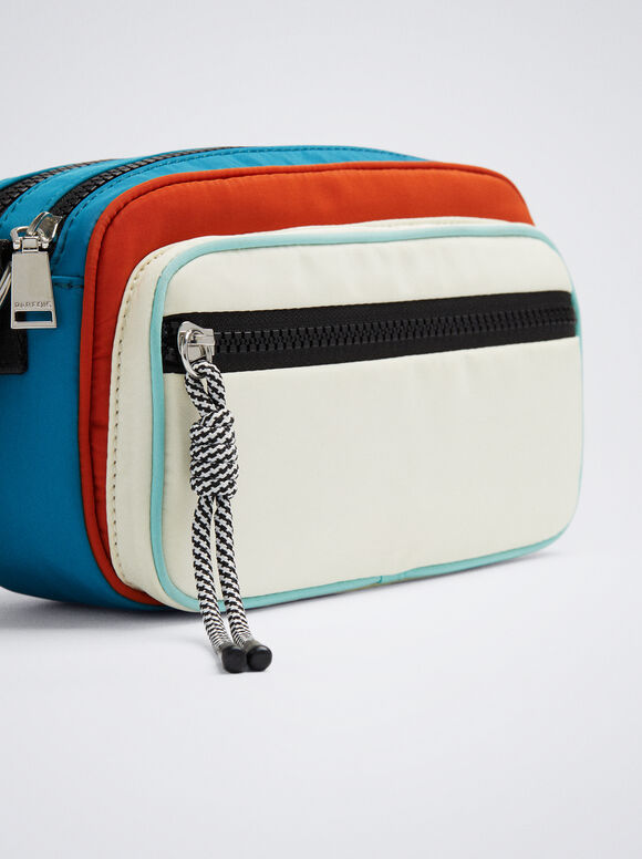 Bolsa de ombro em nylon com blocos de cores - Multicolorida