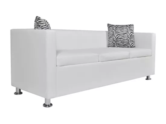 Jeu de canapé à 2 places et à 3 places Cuir synthétique Blanc
