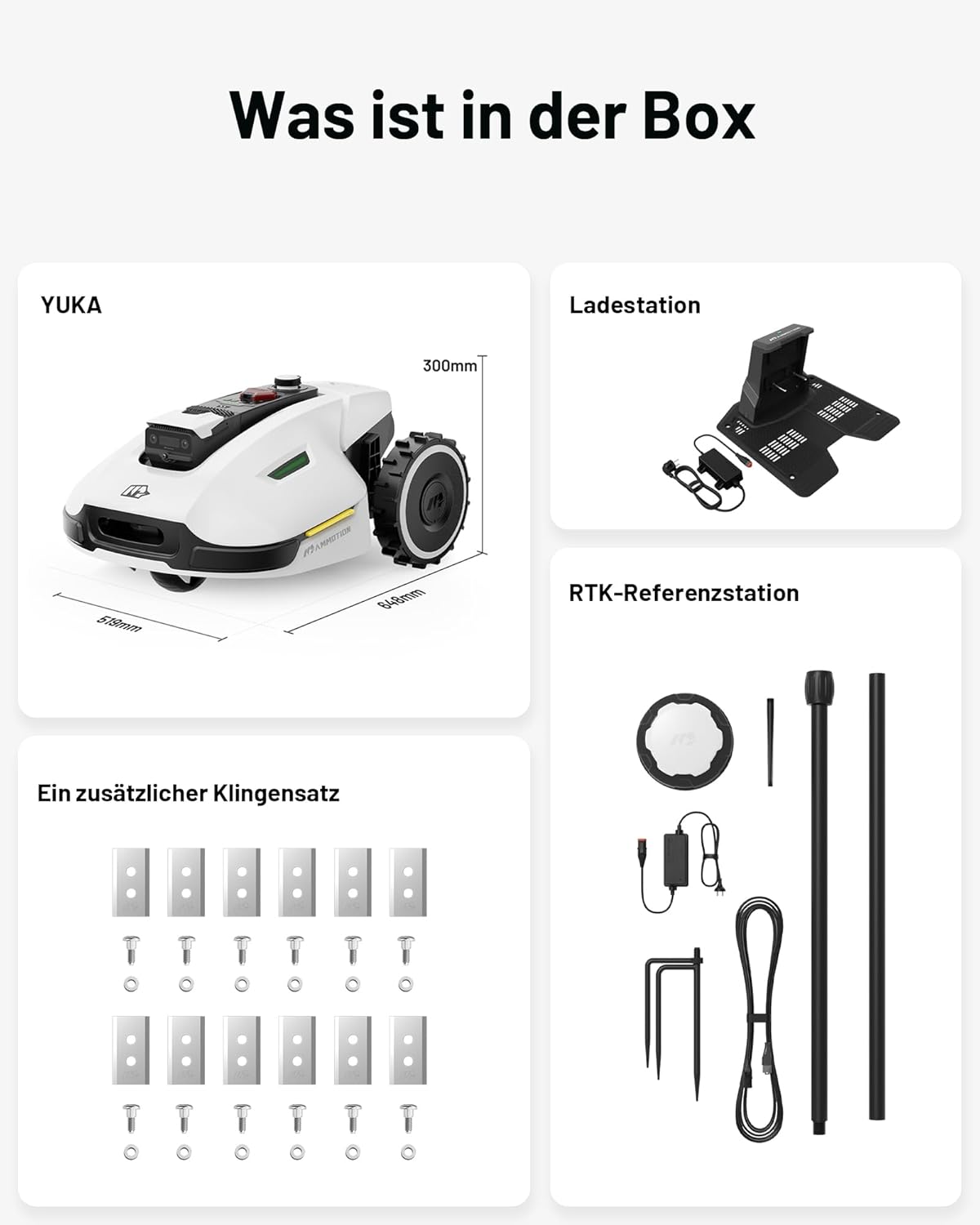 MAMMOTION YUKA 2000 Mähroboter ohne Begrenzungskabel, Max. 2400m², Keine RTK-Antenne, Auto-Kartierung,2000m², Intelligenter Rasenmäher Roboter mit 4G-Modul, 50% Steigung (yuka-2000 Upgrade)