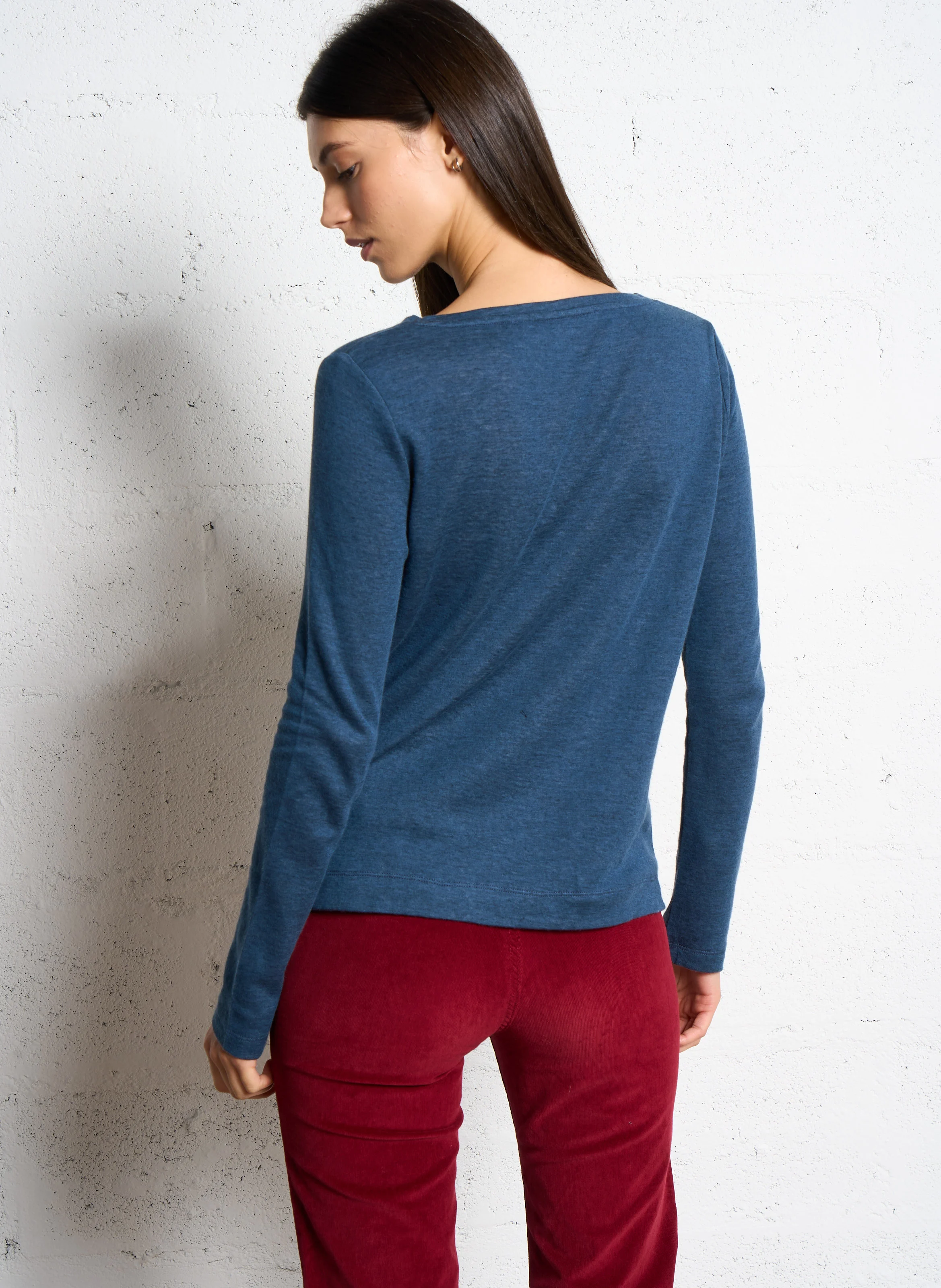 Tee-shirt droit col bateau en coton bio | Bleu