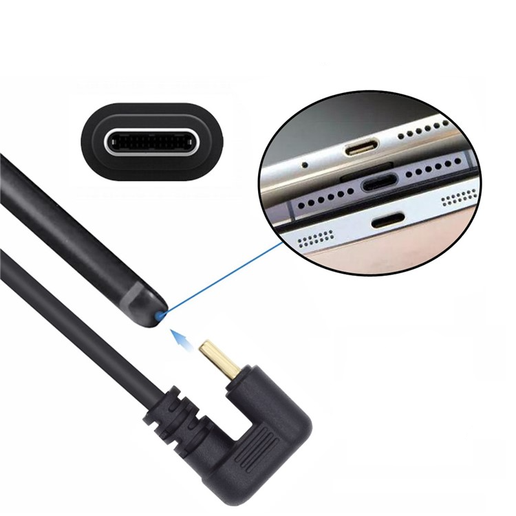 (30cm) 3A USB A auf USB C Ladekabel abgewinkeltes Datenkabel - Schwarz