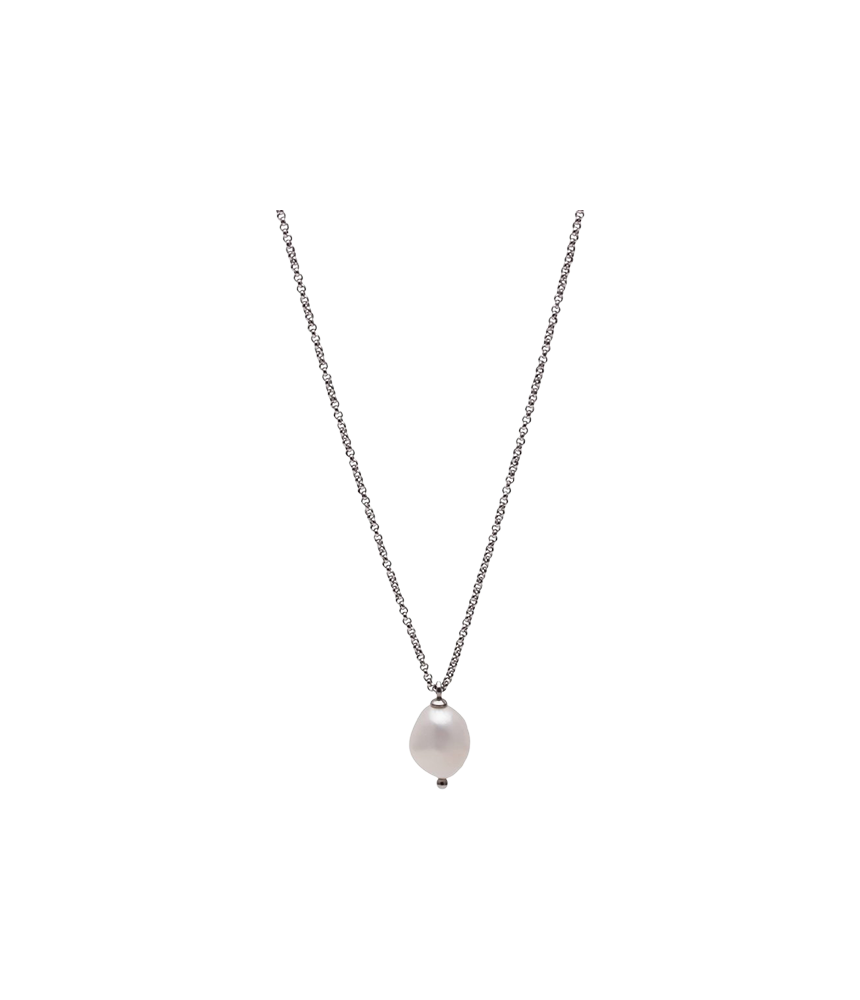 Perlehalskæde | Rustfrit stål/ferskvandsperle. 45 - 53 cm. | Silver | BUD TO ROSE