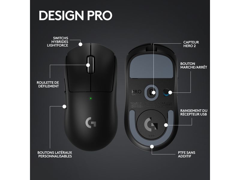 Logitech Gaming-Maus Pro X Superlight 2 Lightspeed Schwarz Extrem leichte Gaming-Maus mit leistungsvoller Performance