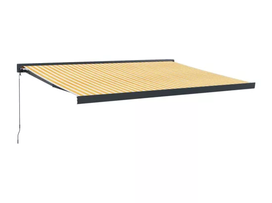 Auvent rétractable jaune et blanc 4x3 m tissu et aluminium