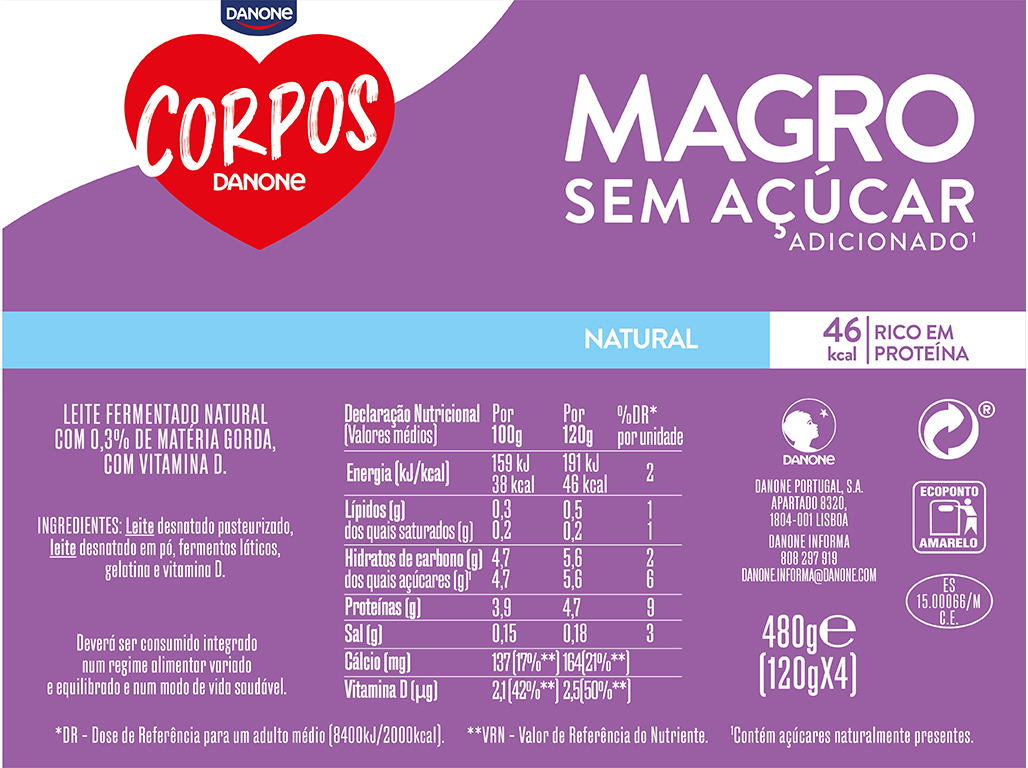 IOGURTE CORPOS DANONE NATURAL 4X120G