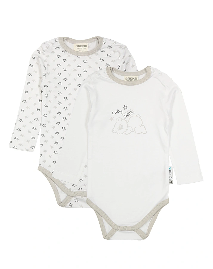 Langarm-Body BABY BEAR 2er-Pack in weiß/grau