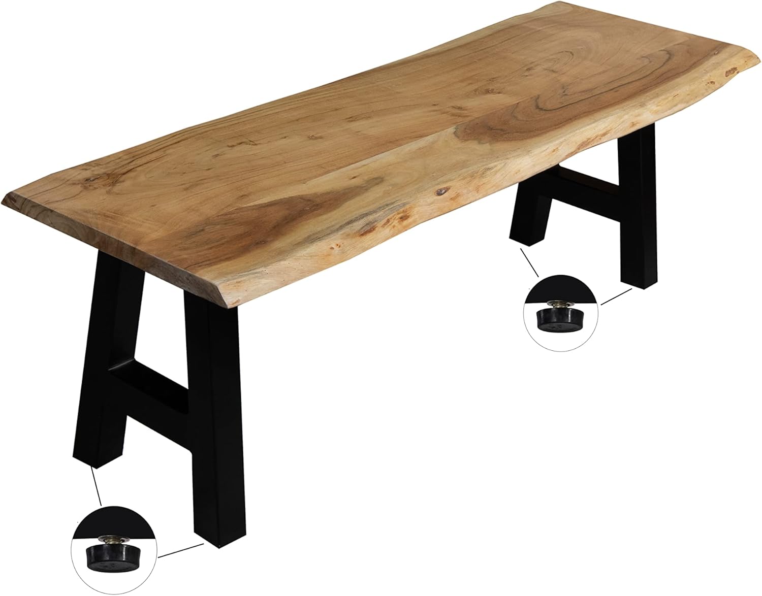 SAM Esszimmerbank 160x42 cm Quintus, Akazienholz massiv & naturfarben, echte Baumkante, Baumkantenbank mit A-Gestell Schwarz, Sitzbank mit 26 mm Platte