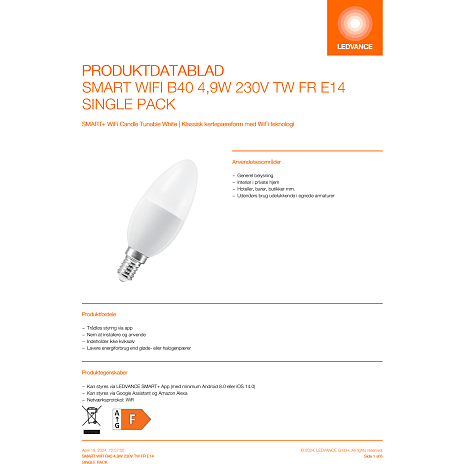 Ledvance smart+ kertepære 4,9W - dæmpbar