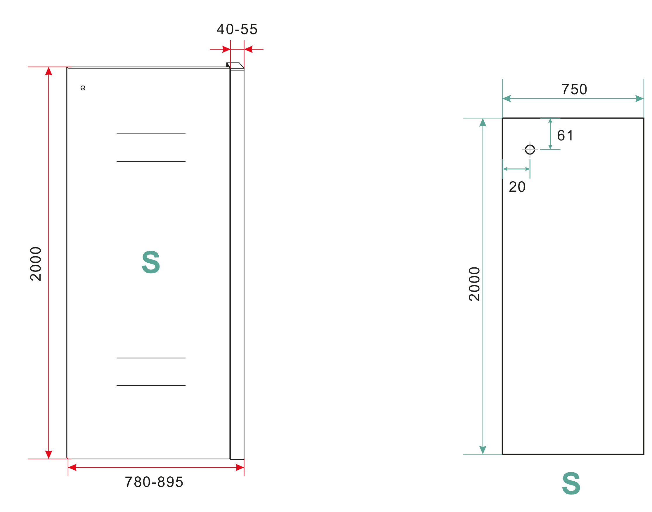 Mueller zijwand voor douchedeur 80x200cm mat zwart