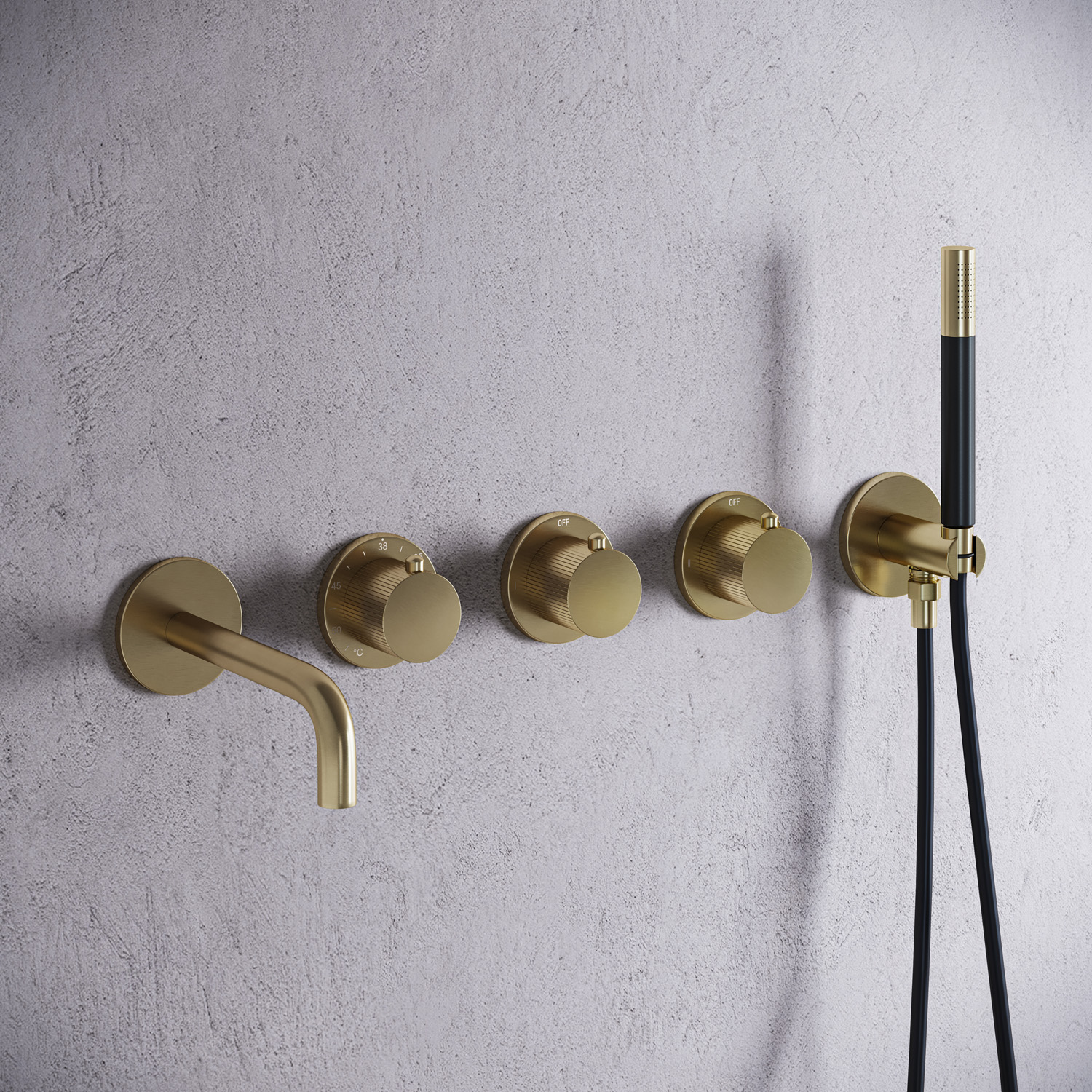 Saniclear Plus Stripes Pro inbouw badkraan met 20cm uitloop geborsteld messing - mat goud