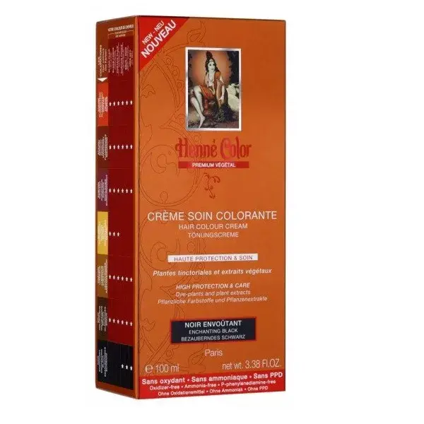 Creme de coloração capilar com henna, tom preto encantador, 100ml