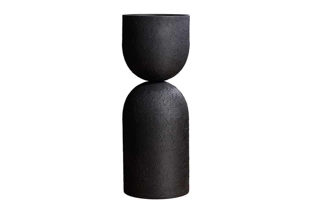 Moderne Vase SANDGLASS XL 70cm schwarz Eisen handmade beidseitig nutzbar