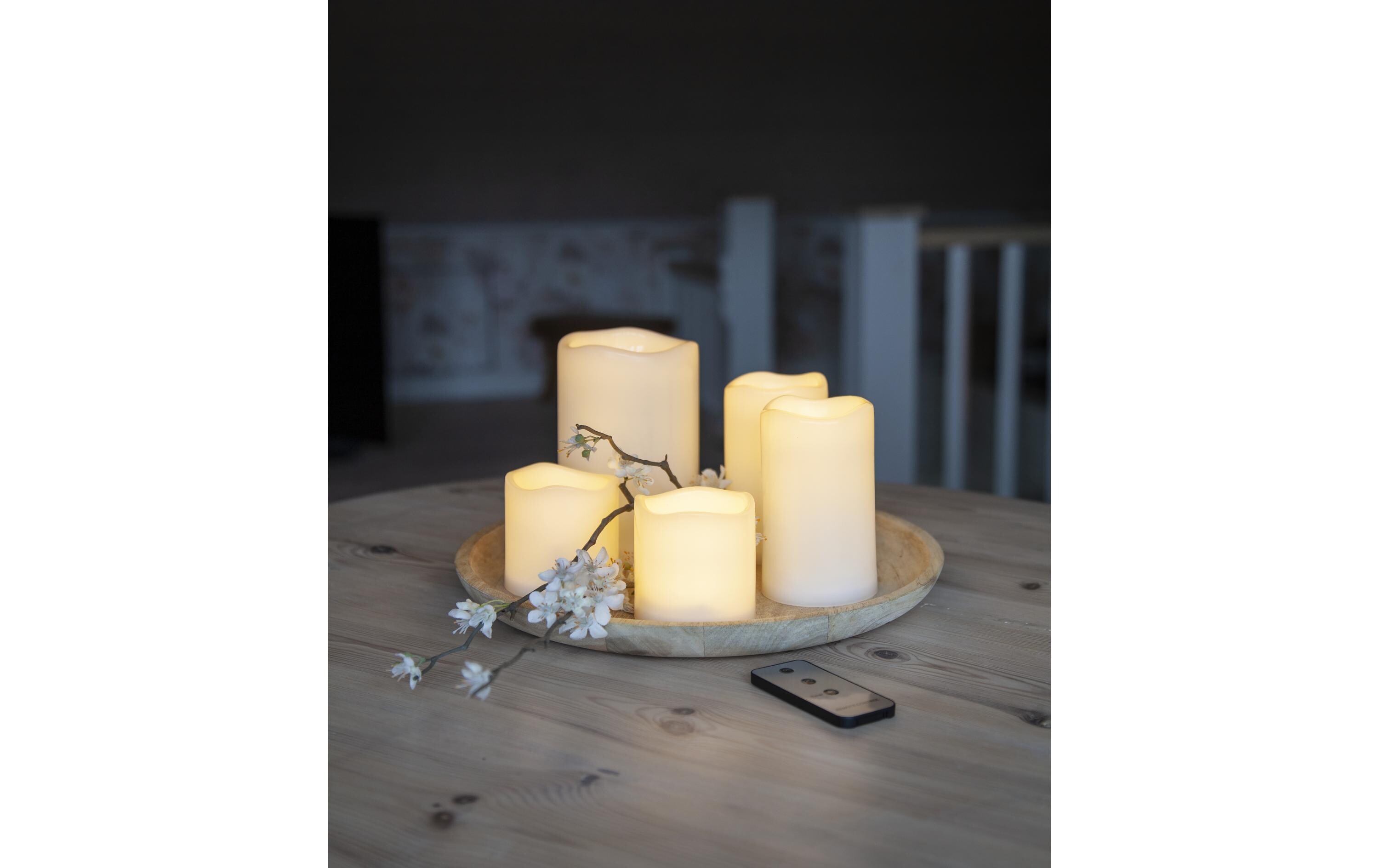 LED-Kerzen Set Pillar Paul, Ø 7.5/10 x 7.5/12/15 cm, BeigeKünstliche Kerze mit beweglicher Flamme, 5er Pack