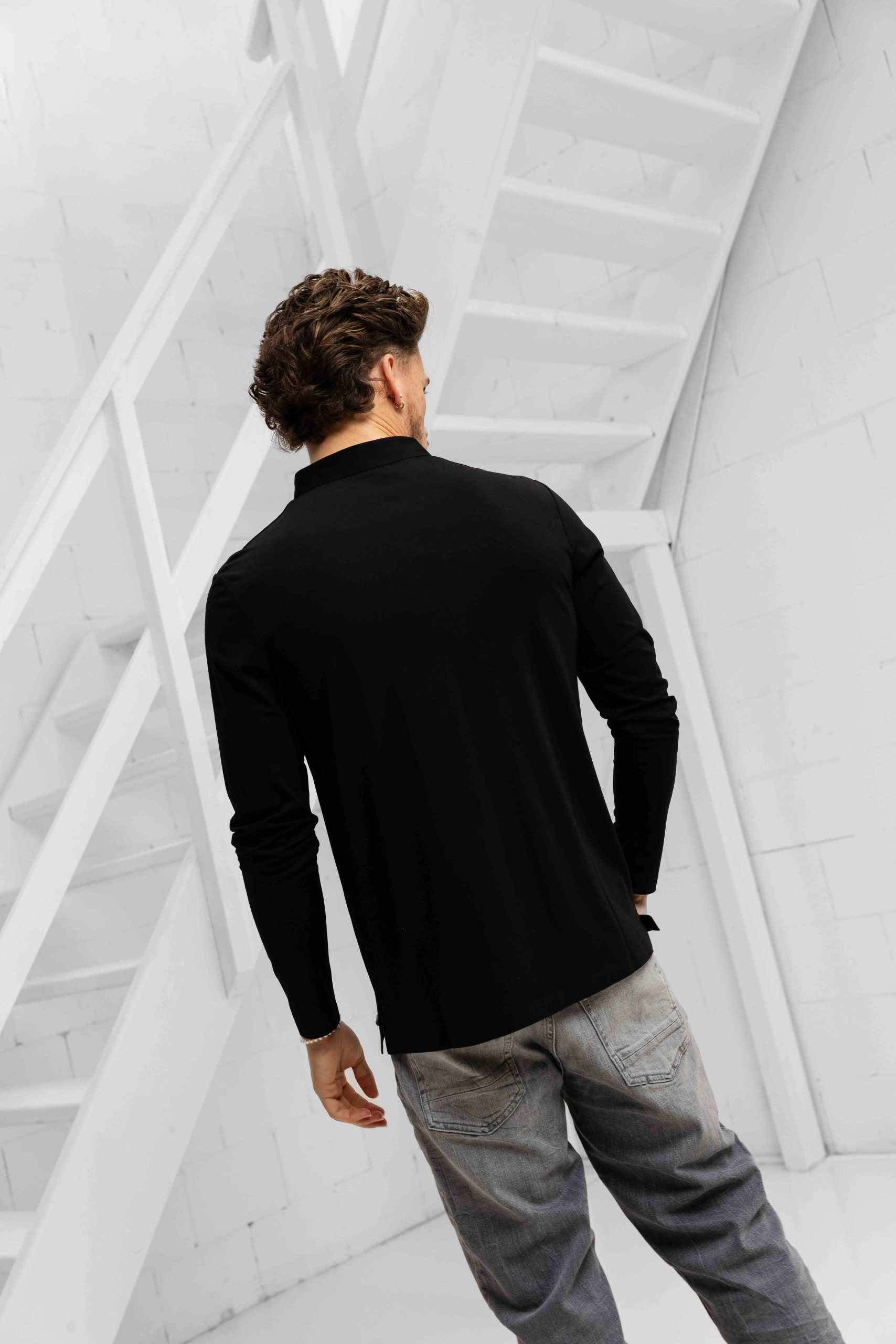 Dadado Bari Lange Mouwen Polo Heren Zwart