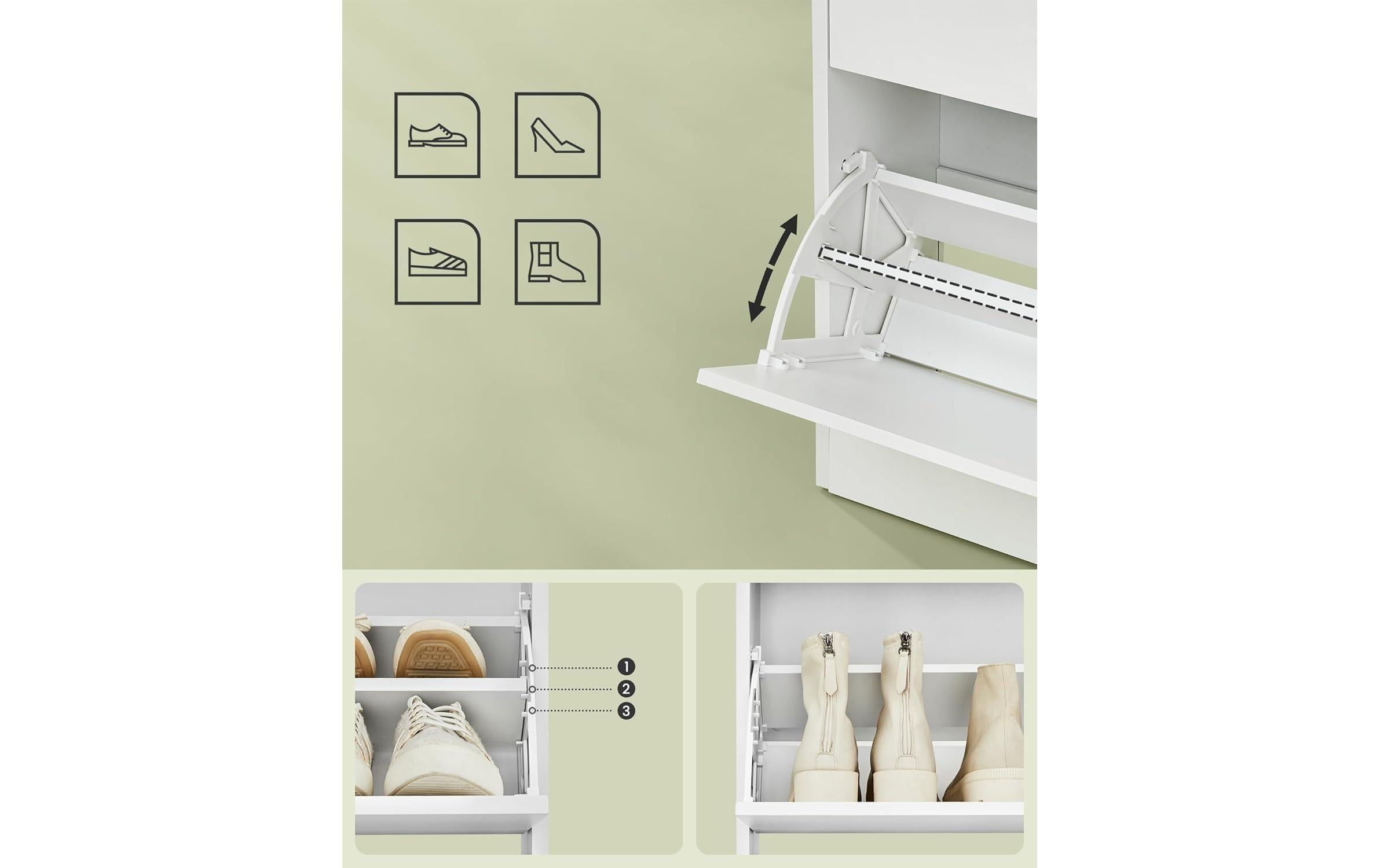 Schuhschrank 80 x 24 x 102 cm, Weiss<br>Schuhschrank mit 2 Klappen für 11 bis 16 Schuhen