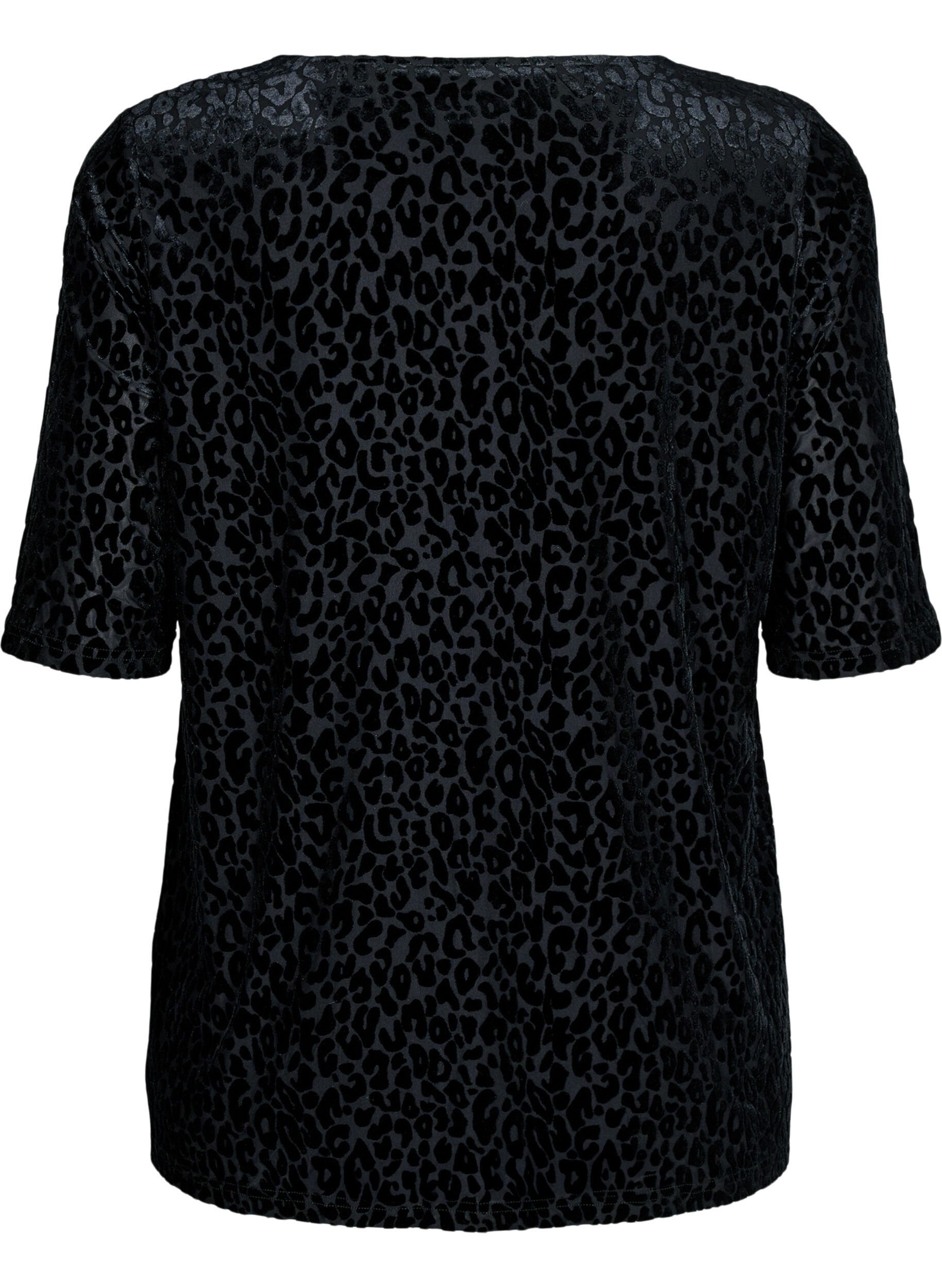 Bluse med korte ærmer og leopardmønster