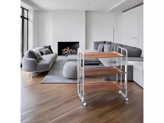 Table roulante pliante BAUHAUS, chariot de service 3 niveaux. Blanc