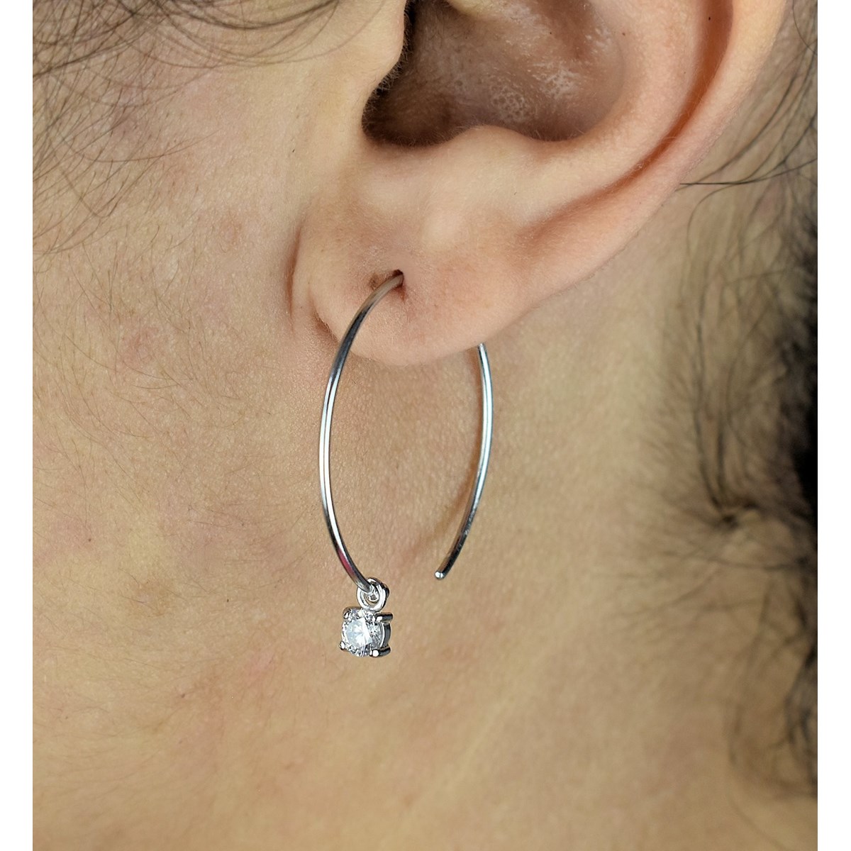 Boucles d'oreilles créole oxyde de zirconium pendant Argent 925 Rhodié