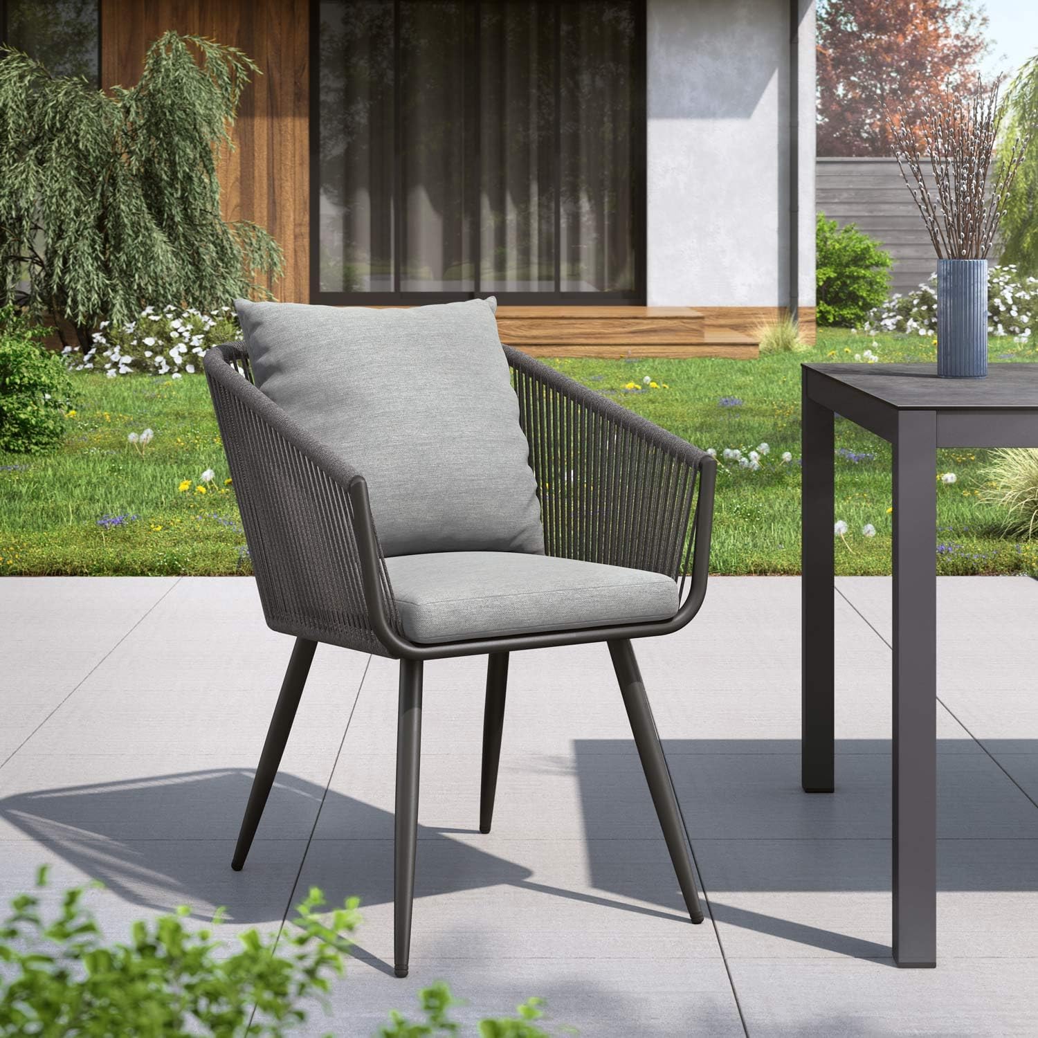 OUTLIV. Alex Gartenstuhl in Anthrazit, 58,5x63,5x79 cm, rostfreies Aluminiumgestell, hochwertiges Rope, Belastbarkeit: 110 kg, Kissen waschbar, wetterfester Gartensessel FP1532626