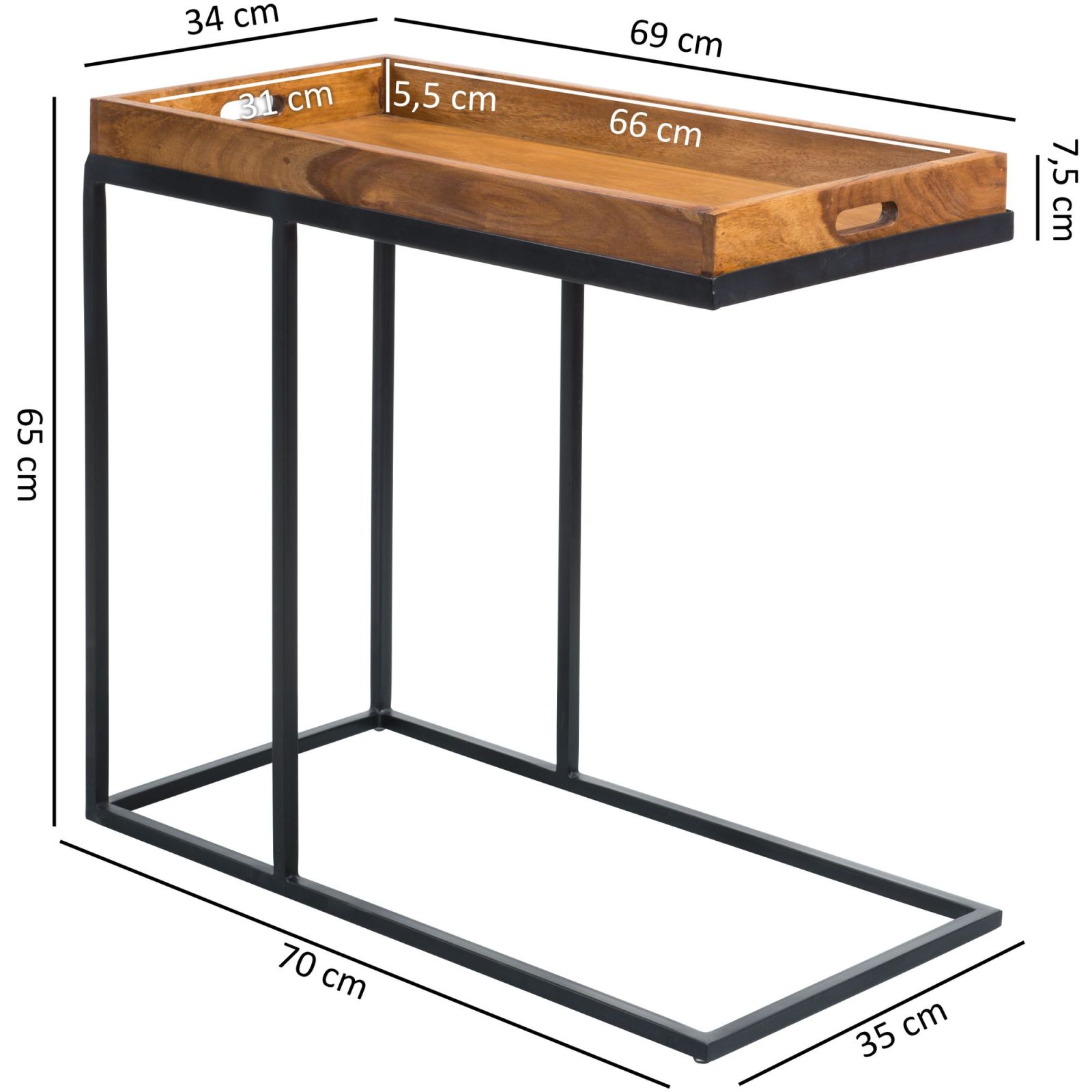 Beistelltisch - schwarz-Sheesham - massiv - 70 cm