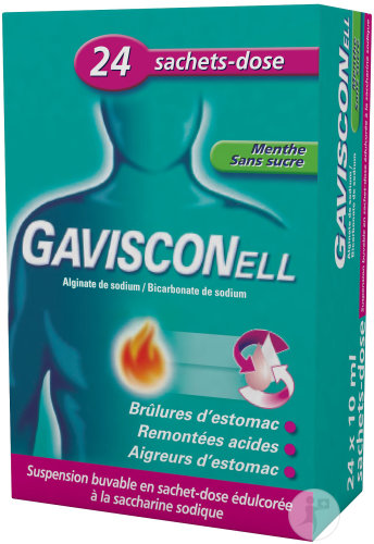 Gavisconell Menthe Sans Sucre Suspension Buvable Édulcorée À La Saccharine Sodique 24 Sachets
