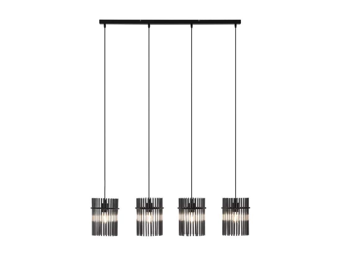 Lustre industriel - 4 abat-jours en verre fumé - L. 110 x H. 140cm - Noir - DIVO