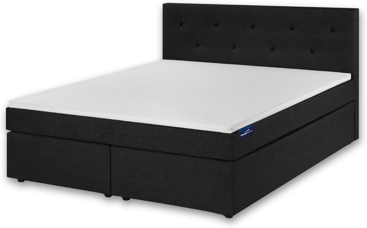 Traumnacht Boxspringbett, mit 7-Zonen Tonnentaschenfederkernmatratzen (H2) und Komfortschaumtopper, leichter Aufbau, produziert nach deutschem Qualitätsstandard, 140 x 200 cm in anthrazit