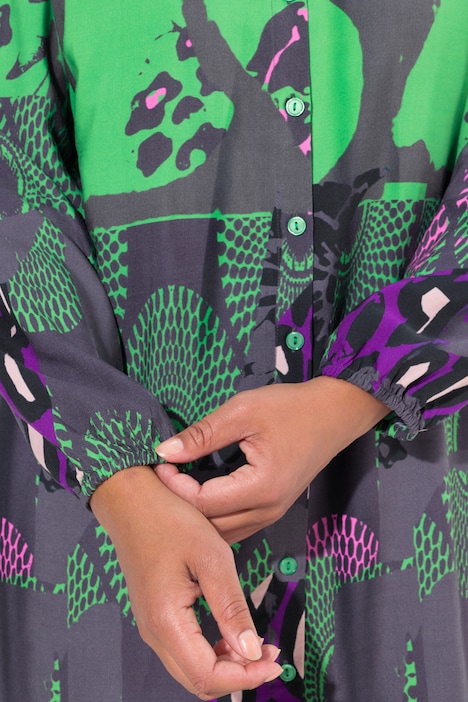 Bluse, Alloverdruck, Hemdkragen, Langarm