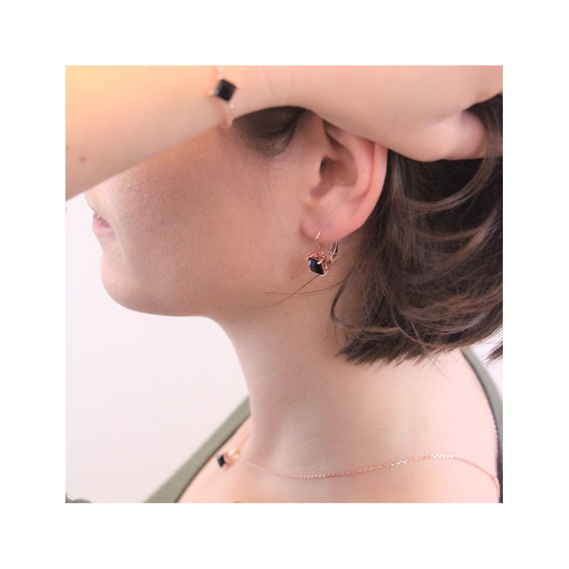 Boucles d'oreilles Square - Or Rosé et Noir