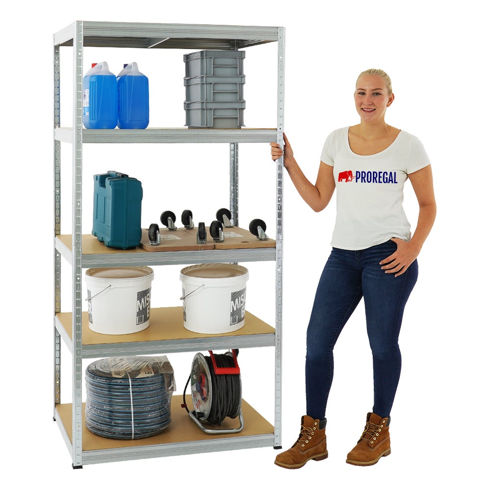 PROREGAL Heavy-Duty Stellingkast Slim Elephant M HxBxD 180 x 90 x 60 cm 5 Planken Plankdraagvermogen 350 kg Gegalvaniseerd