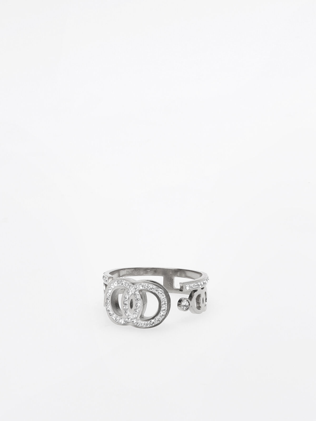 Bague ouverte avec cercles en strass- Argenté