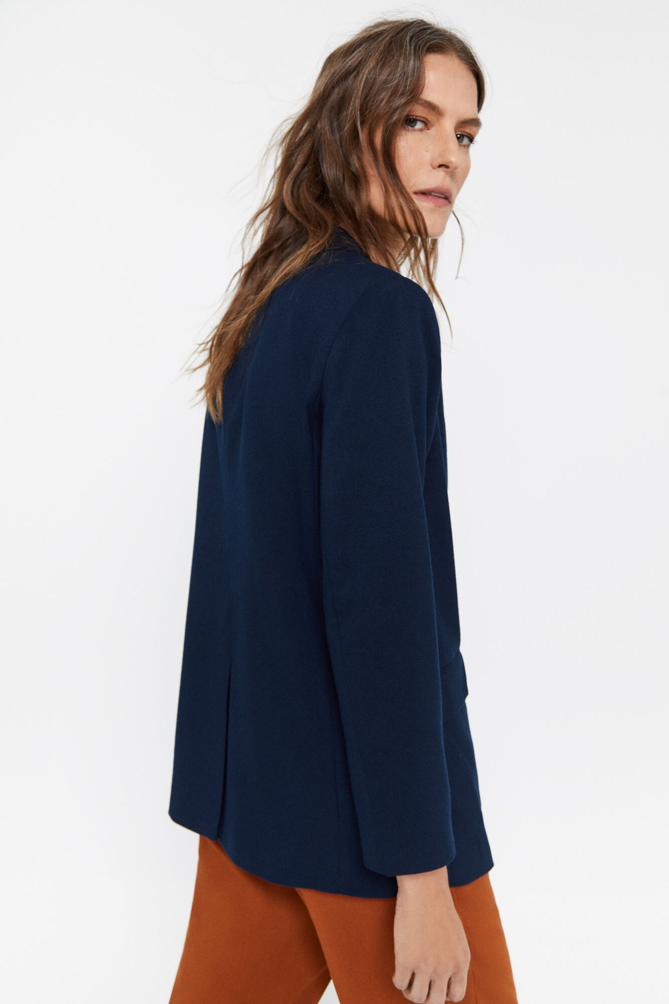 Blazer fluido de abotoamento duplo - Azul marinho