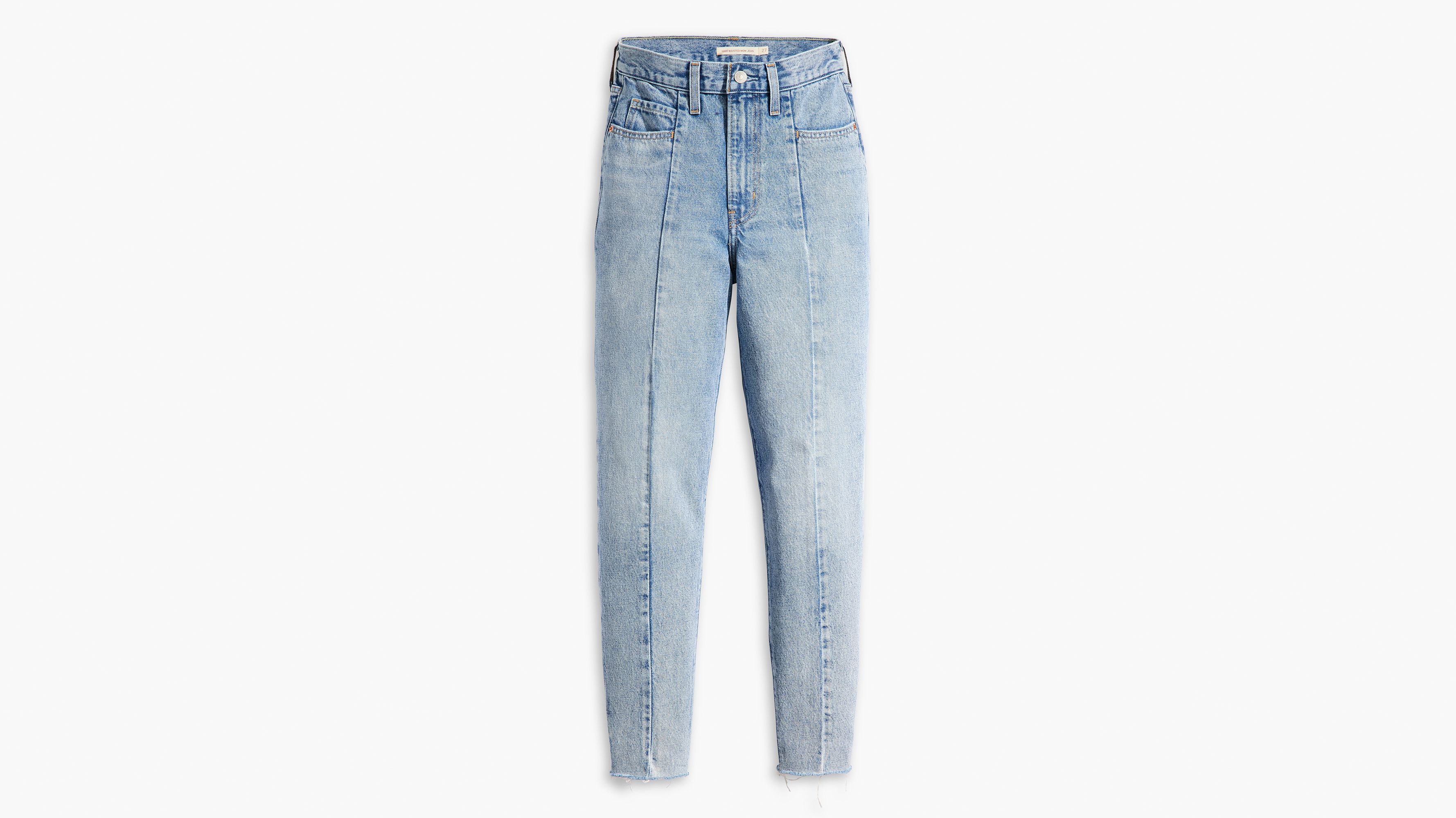 Jean Mom effiloché taille haute - Bashfully Blue - Bleu