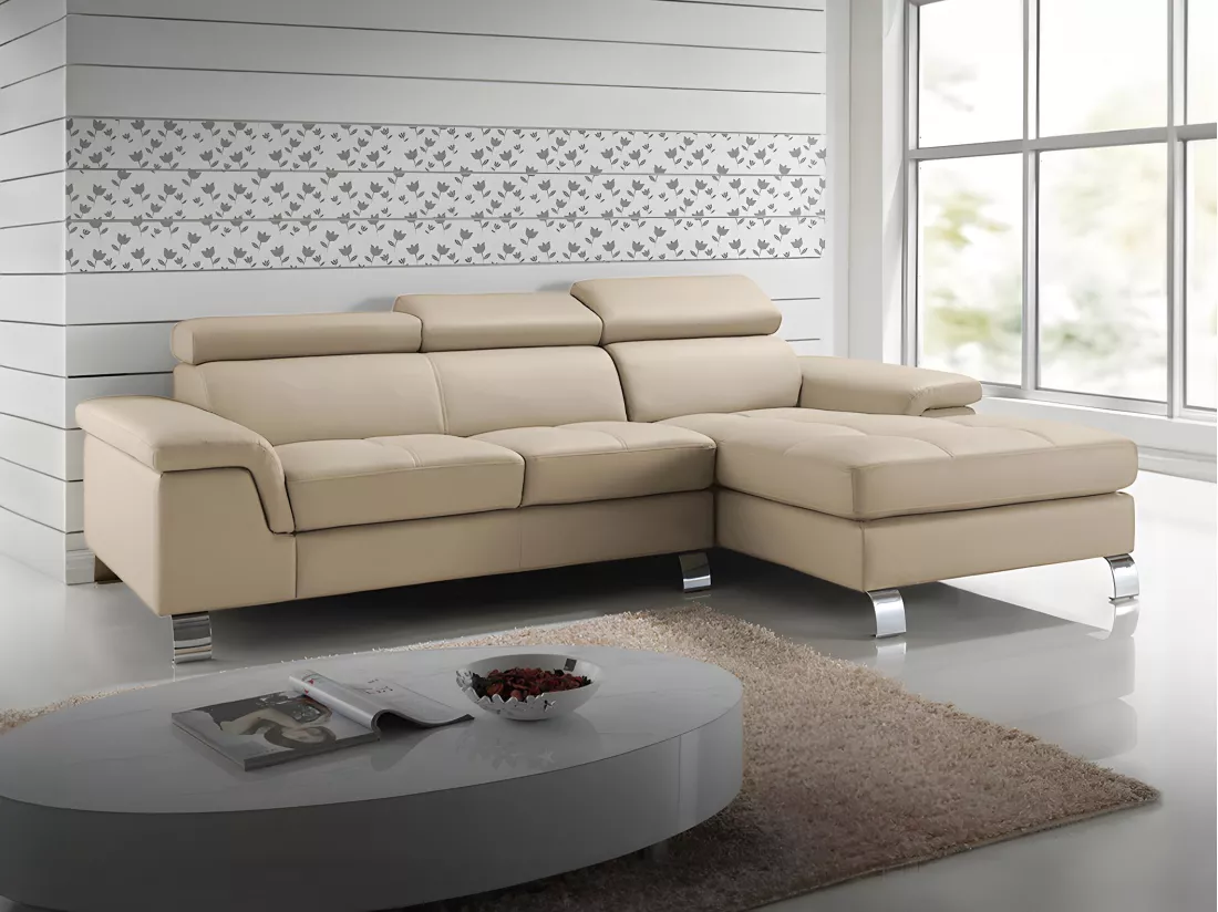 Canapé d'angle cuir MISHIMA - Taupe - Angle droit