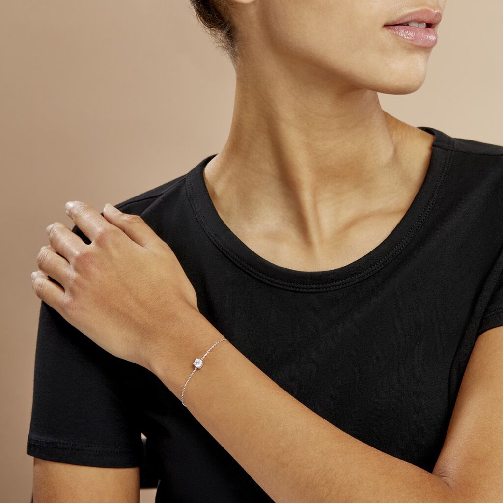 Bracelet Solitaire Argent Blanc Oxyde De Zirconium