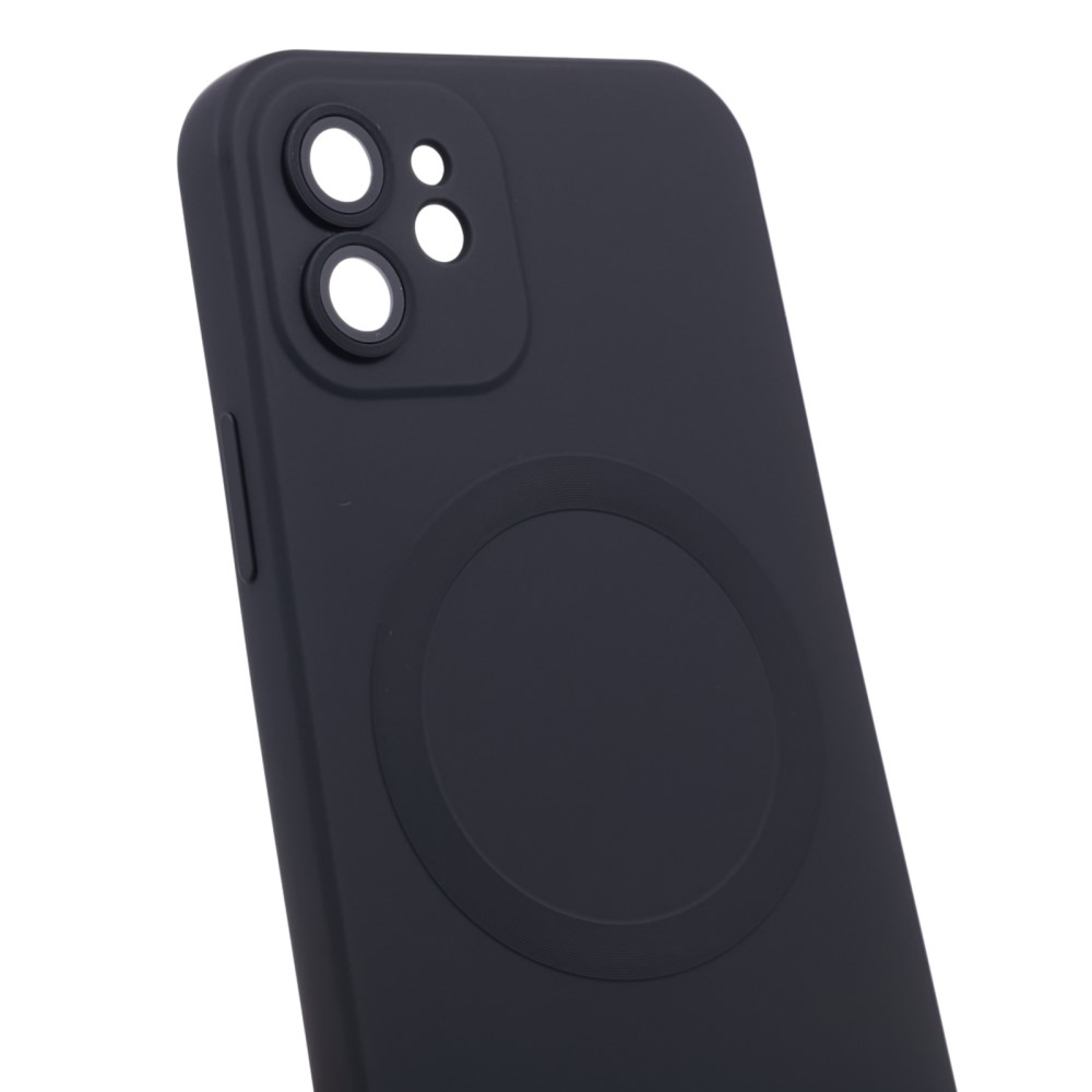 Apple iPhone 12 MagSafe Silikon Case Hülle mit Kameraglasschutz - Schwarz