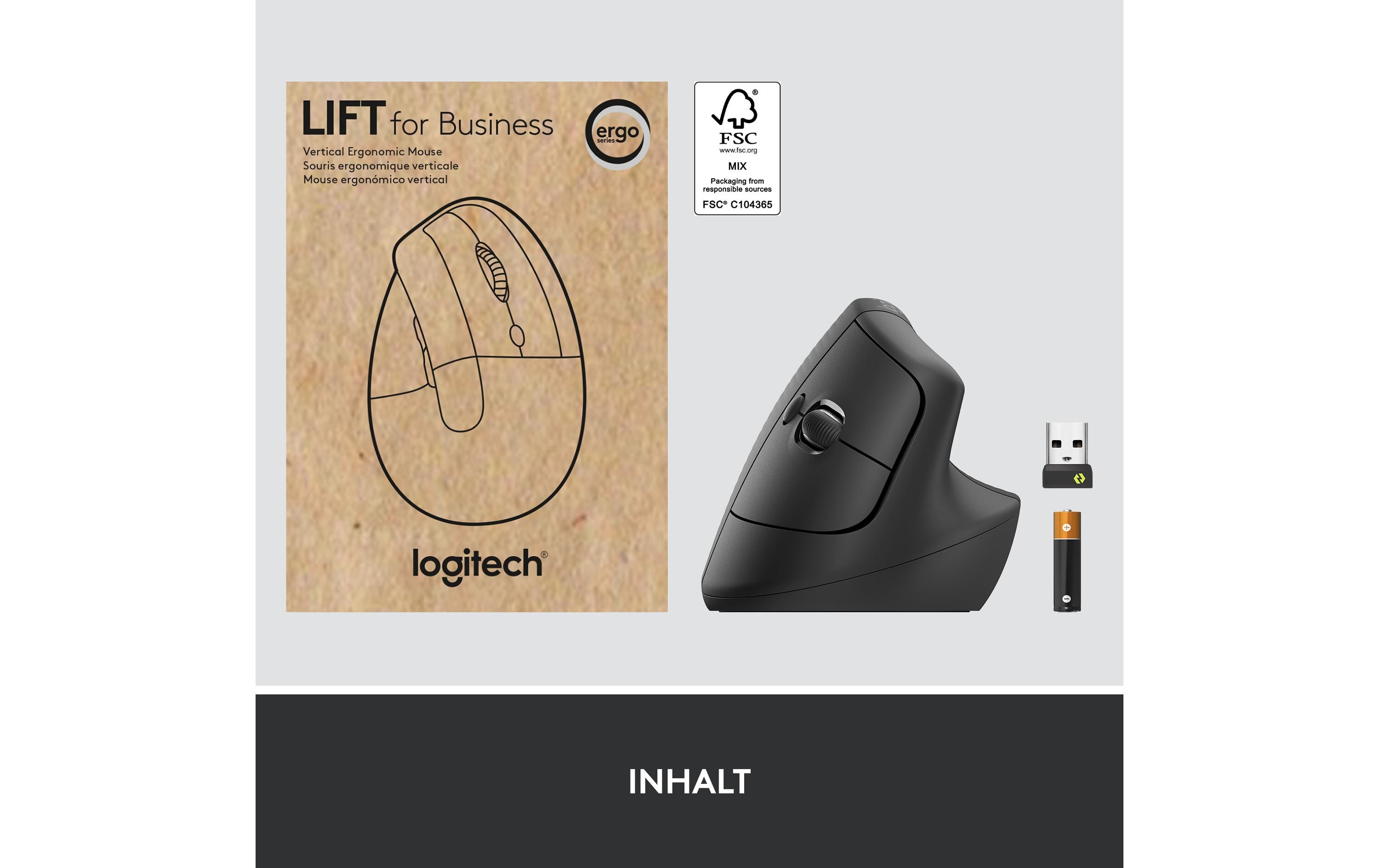 Ergonomische Maus Lift for Business GraphiteKomfortable ergonomische Maus mit vertikalem Design für kleine bis mittelgrosse Hände