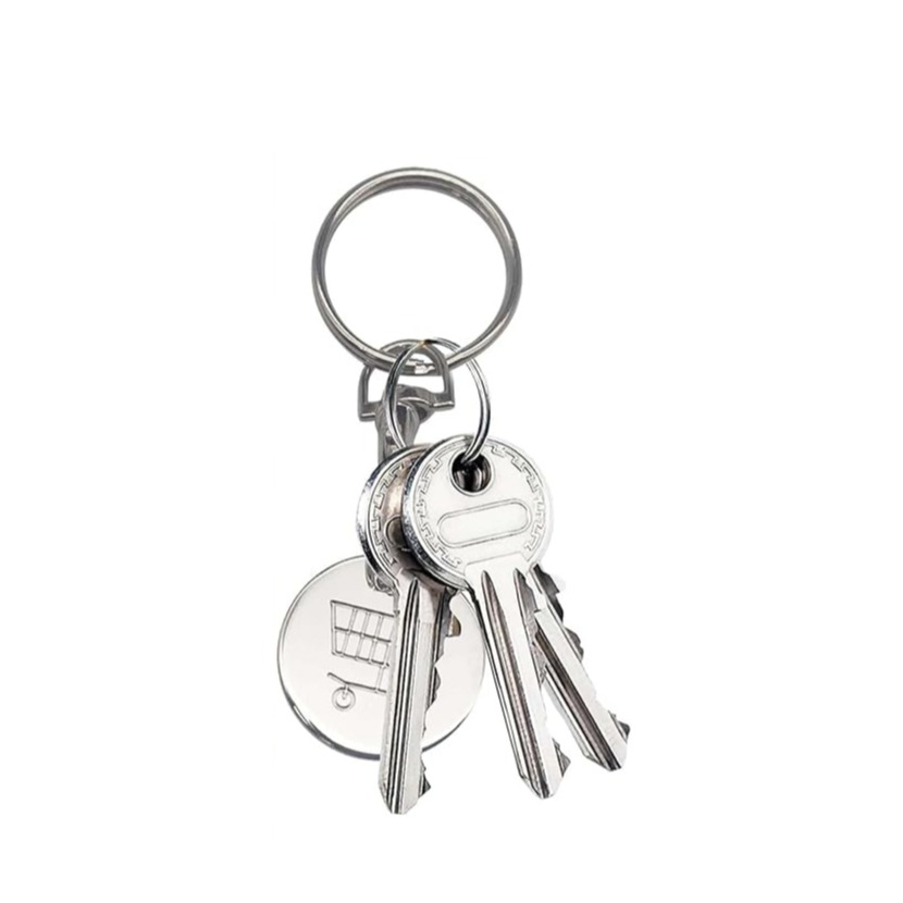 (23x85mm) Edelstahl Einkauf Chip Schlüsselanhänger Einkaufswagenlöser mit Karabiner - Silber