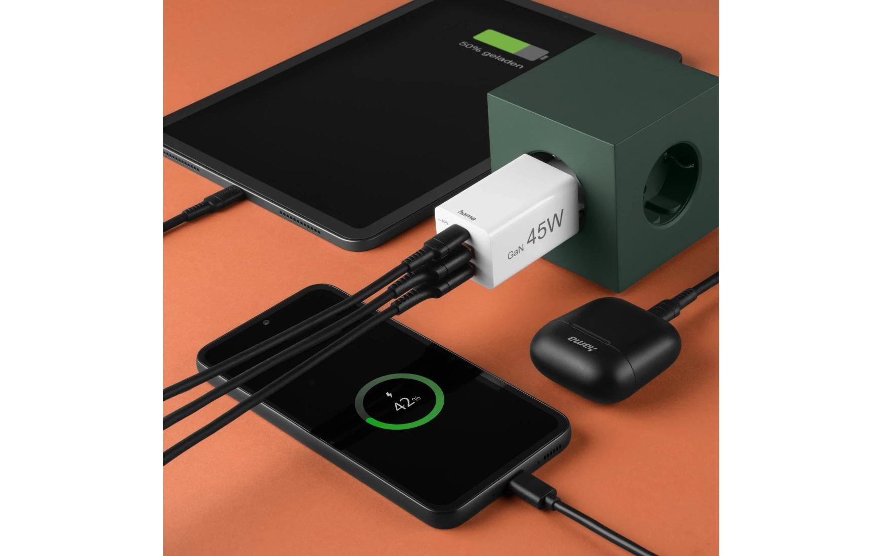USB-Wandladegerät Gan charger 2x USB-A USB-C 45 W WeissSchnellladegerät mit 1x USB-C und 2x USB-A