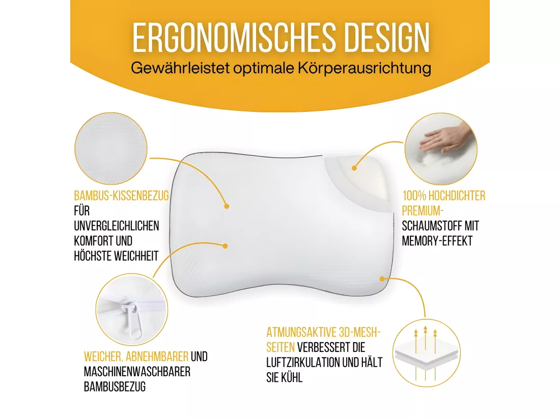 Oreiller Ergonomique Confort Épaule - Anti-Acariens - 60x40x13 - RELAX
