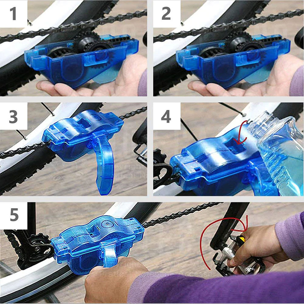 (5-tlg. Set) Fahrrad Ketten Reinigung Werkzeug Velo Kit - Blau / Schwarz