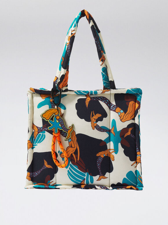 Sacola de compras de nylon estampada - Branca